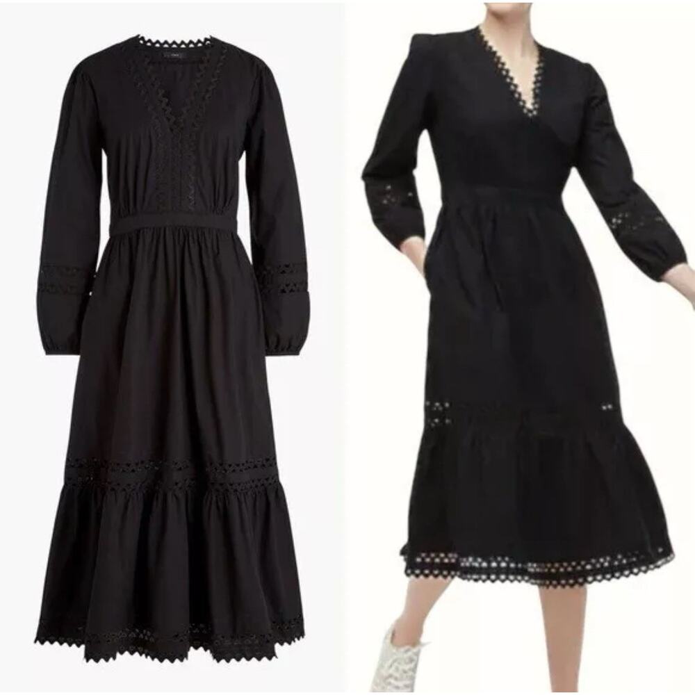 J. Crew Black Lace Trim Midi Dress
